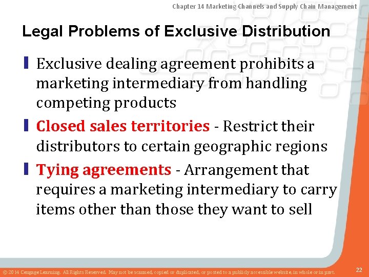 Chapter 14 Marketing Channels and Supply Chain Management Legal Problems of Exclusive Distribution ▮