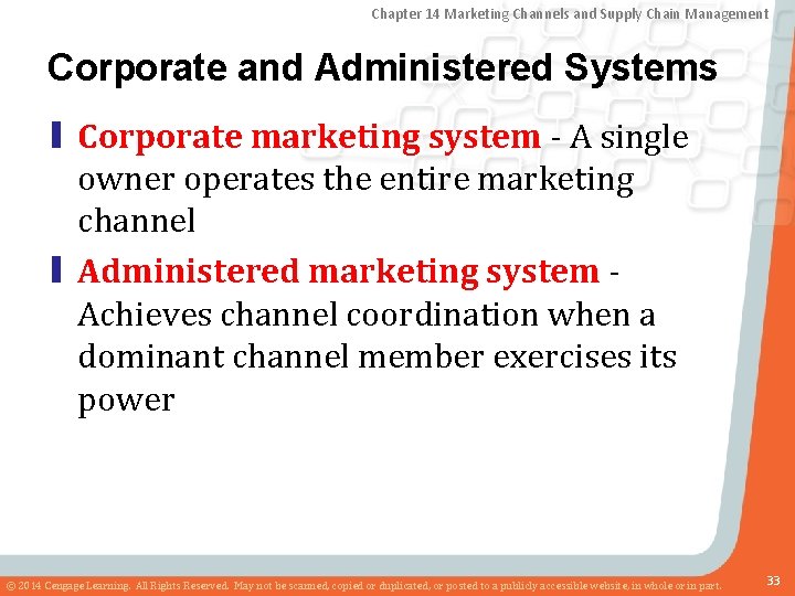 Chapter 14 Marketing Channels and Supply Chain Management Corporate and Administered Systems ▮ Corporate