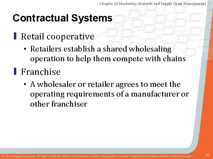 Chapter 14 Marketing Channels and Supply Chain Management Contractual Systems ▮ Retail cooperative •