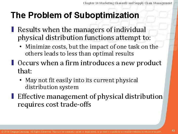 Chapter 14 Marketing Channels and Supply Chain Management The Problem of Suboptimization ▮ Results