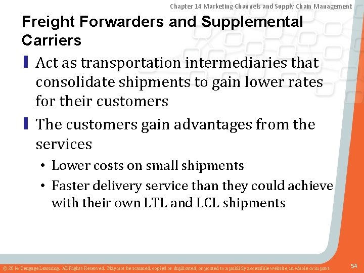 Chapter 14 Marketing Channels and Supply Chain Management Freight Forwarders and Supplemental Carriers ▮