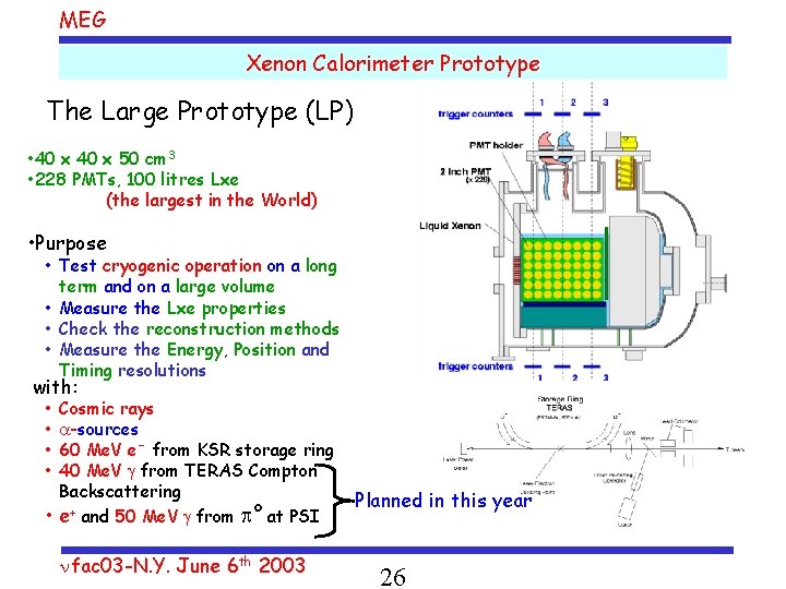 MEG Xenon Calorimeter Prototype The Large Prototype (LP) • 40 x 50 cm 3