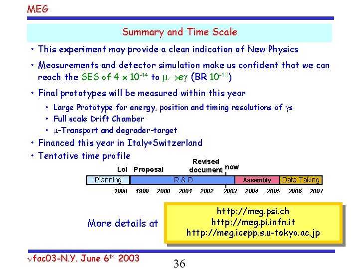 MEG Summary and Time Scale • This experiment may provide a clean indication of
