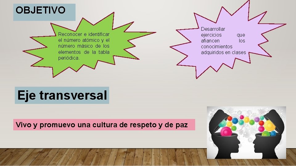 OBJETIVO Reconocer e identificar el número atómico y el número másico de los elementos OBJETIVO Reconocer e identificar el número atómico y el número másico de los elementos