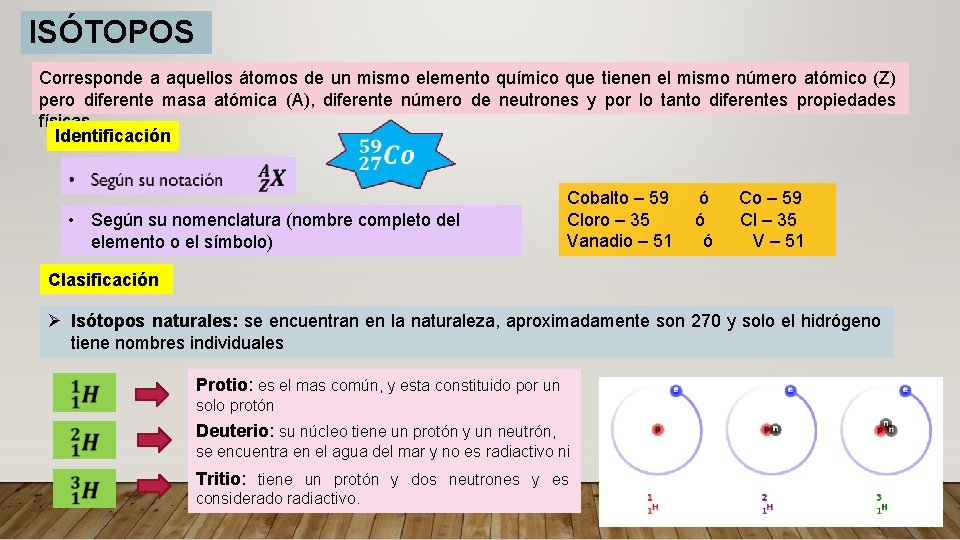 ISÓTOPOS Corresponde a aquellos átomos de un mismo elemento químico que tienen el mismo ISÓTOPOS Corresponde a aquellos átomos de un mismo elemento químico que tienen el mismo