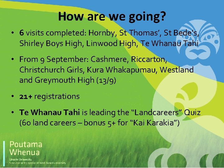 How are we going? • 6 visits completed: Hornby, St Thomas’, St Bede’s, Shirley