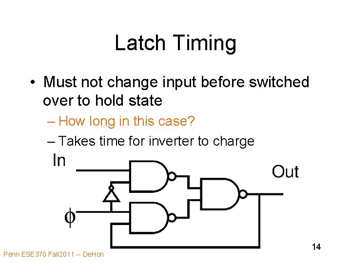 Latch Timing • Must not change input before switched over to hold state – Latch Timing • Must not change input before switched over to hold state –