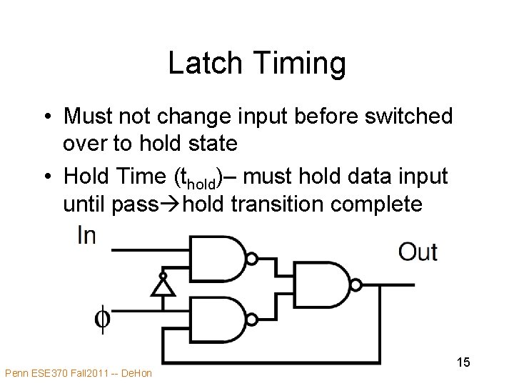 Latch Timing • Must not change input before switched over to hold state • Latch Timing • Must not change input before switched over to hold state •
