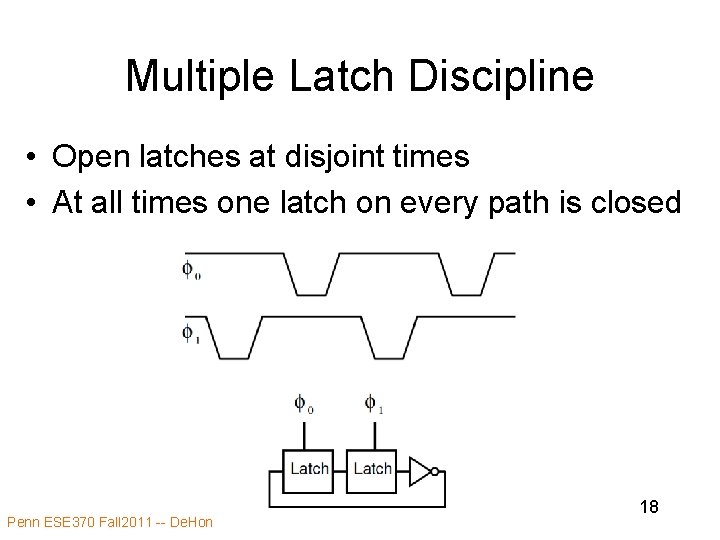 Multiple Latch Discipline • Open latches at disjoint times • At all times one Multiple Latch Discipline • Open latches at disjoint times • At all times one