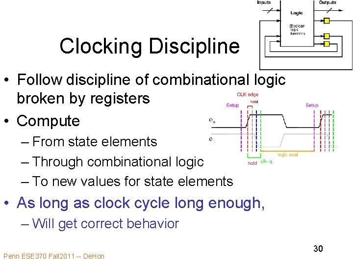 Clocking Discipline • Follow discipline of combinational logic broken by registers • Compute – Clocking Discipline • Follow discipline of combinational logic broken by registers • Compute –