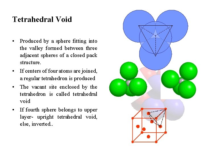 Tetrahedral Void • Produced by a sphere fitting into the valley formed between three