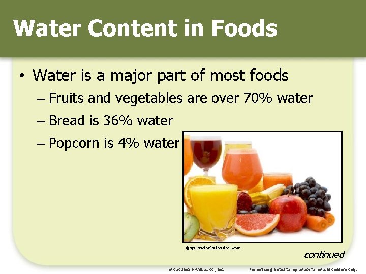 Water Content in Foods • Water is a major part of most foods –