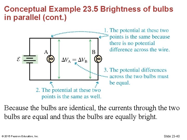 Conceptual Example 23. 5 Brightness of bulbs in parallel (cont. ) Because the bulbs