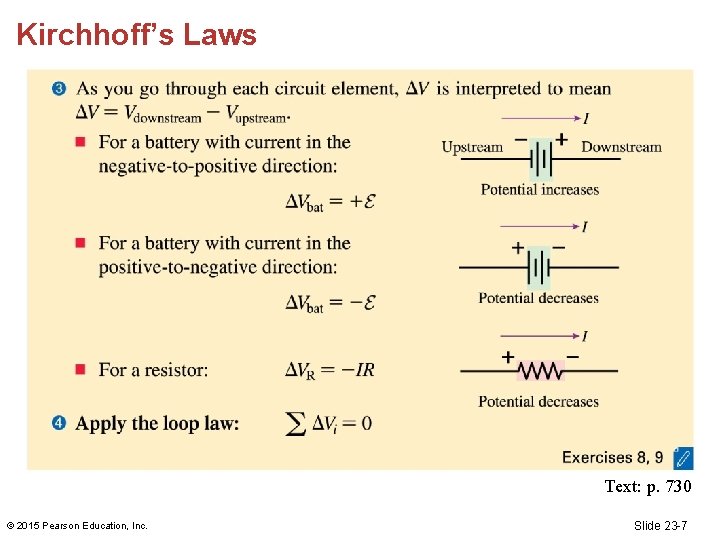 Kirchhoff’s Laws Text: p. 730 © 2015 Pearson Education, Inc. Slide 23 -7 