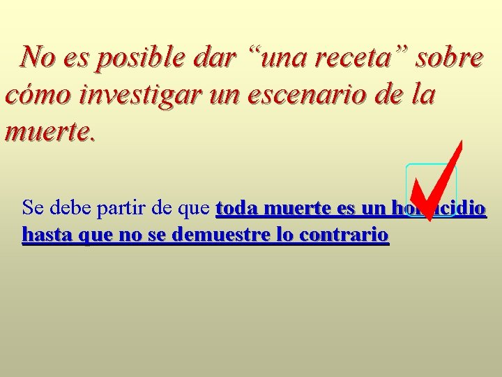 No es posible dar “una receta” sobre cómo investigar un escenario de la muerte.