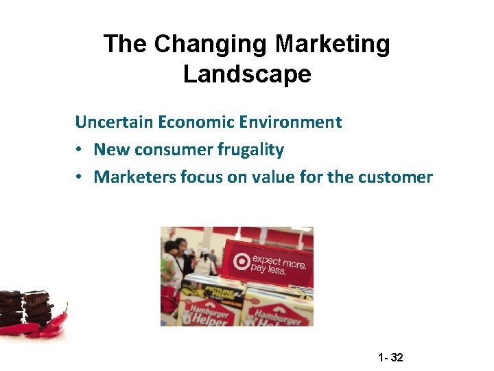 The Changing Marketing Landscape Uncertain Economic Environment • New consumer frugality • Marketers focus