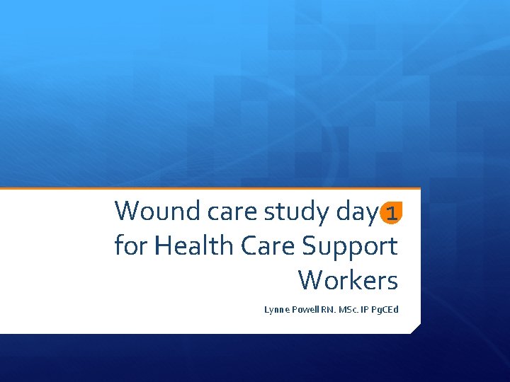 Wound care study day 1 for Health Care Support Workers Lynne Powell RN. MSc.