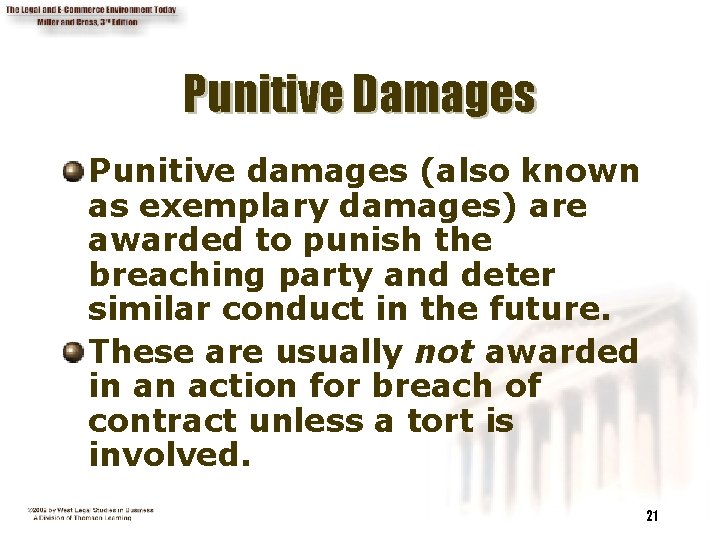 Punitive Damages Punitive damages (also known as exemplary damages) are awarded to punish the