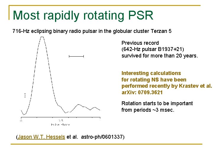 Most rapidly rotating PSR 716 -Hz eclipsing binary radio pulsar in the globular cluster