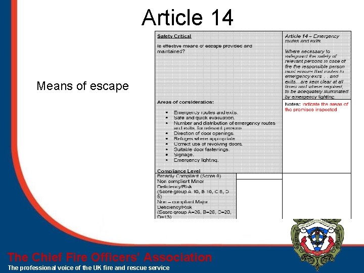 Article 14 Means of escape The Chief Fire Officers’ Association The professional voice of