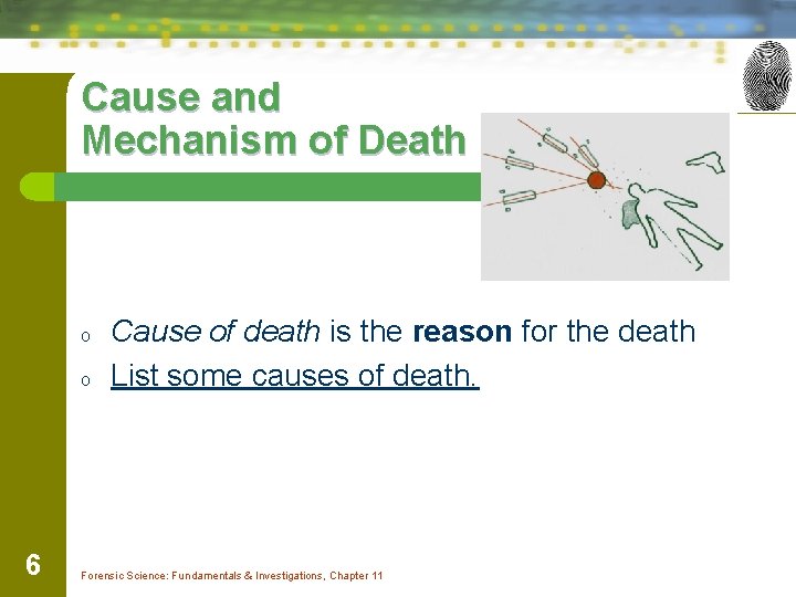 Cause and Mechanism of Death o o 6 Cause of death is the reason