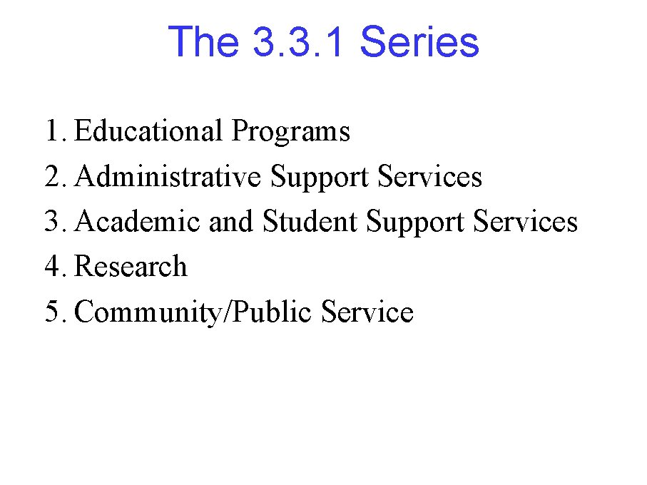 The 3. 3. 1 Series 1. Educational Programs 2. Administrative Support Services 3. Academic