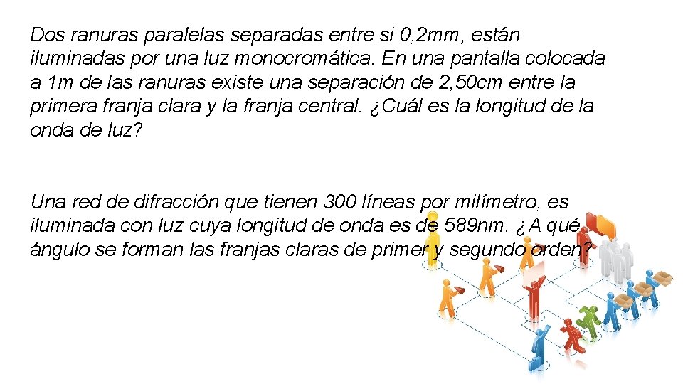Dos ranuras paralelas separadas entre si 0, 2 mm, están iluminadas por una luz Dos ranuras paralelas separadas entre si 0, 2 mm, están iluminadas por una luz