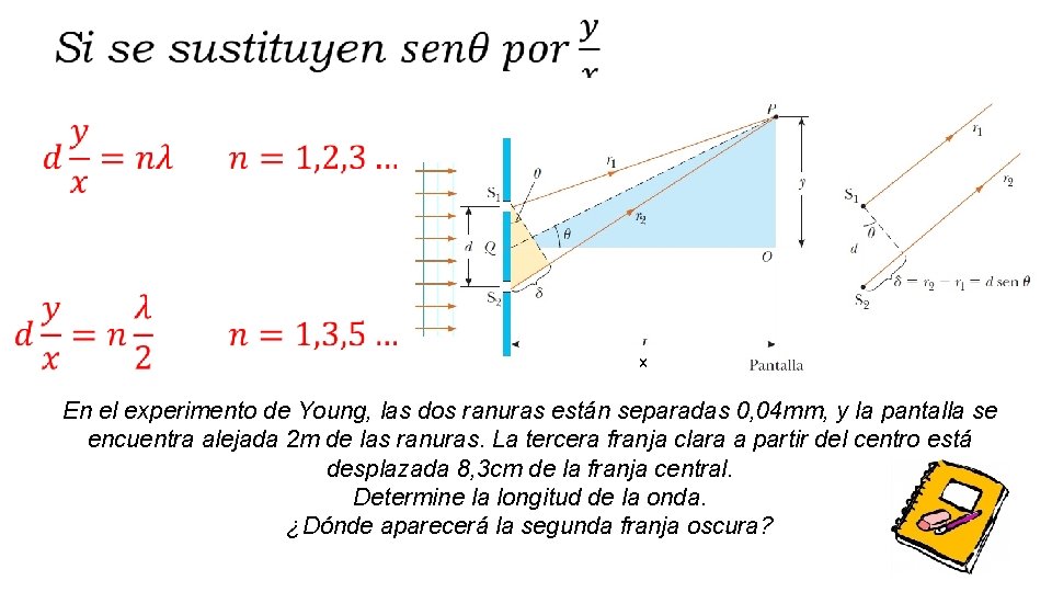 x En el experimento de Young, las dos ranuras están separadas 0, 04 x En el experimento de Young, las dos ranuras están separadas 0, 04