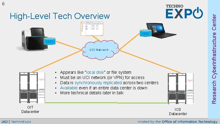 6 Research Cyberinfrastructure Center High-Level Tech Overview CRSP UCI Network • • • OIT