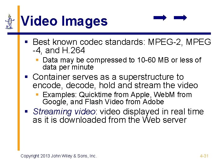 Video Images § Best known codec standards: MPEG-2, MPEG -4, and H. 264 §