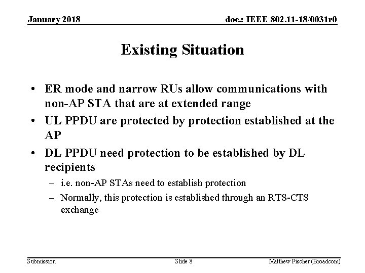 January 2018 doc. : IEEE 802. 11 -18/0031 r 0 Existing Situation • ER