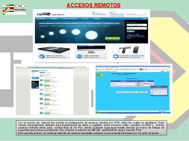 ACCESOS REMOTOS Con el recurso de internet fue posible la configuración de accesos remotos