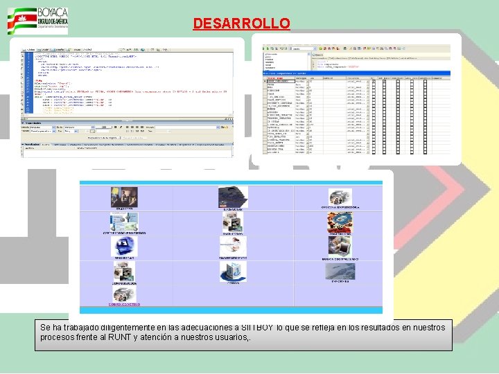 DESARROLLO Se ha trabajado diligentemente en las adecuaciones a SIITBOY lo que se refleja