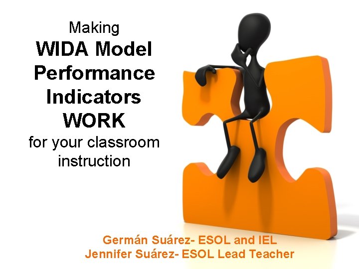 Making WIDA Model Performance Indicators WORK for your classroom instruction Germán Suárez- ESOL and