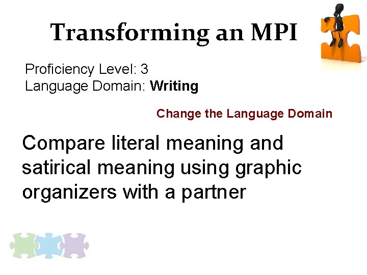 Transforming an MPI Proficiency Level: 3 Language Domain: Writing Change the Language Domain Compare