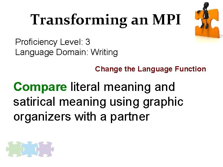 Transforming an MPI Proficiency Level: 3 Language Domain: Writing Change the Language Function Compare