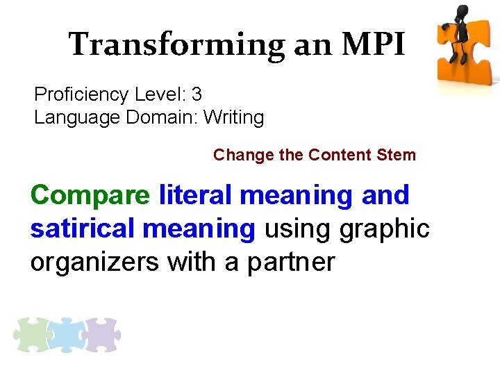 Transforming an MPI Proficiency Level: 3 Language Domain: Writing Change the Content Stem Compare