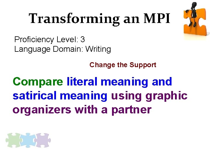 Transforming an MPI Proficiency Level: 3 Language Domain: Writing Change the Support Compare literal