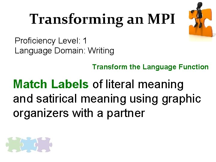 Transforming an MPI Proficiency Level: 1 Language Domain: Writing Transform the Language Function Match