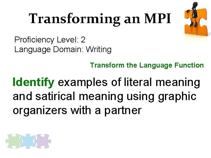 Transforming an MPI Proficiency Level: 2 Language Domain: Writing Transform the Language Function Identify