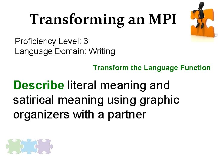 Transforming an MPI Proficiency Level: 3 Language Domain: Writing Transform the Language Function Describe