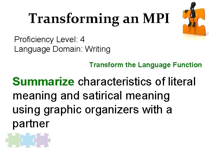 Transforming an MPI Proficiency Level: 4 Language Domain: Writing Transform the Language Function Summarize