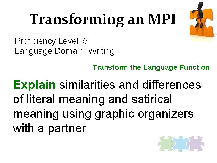 Transforming an MPI Proficiency Level: 5 Language Domain: Writing Transform the Language Function Explain