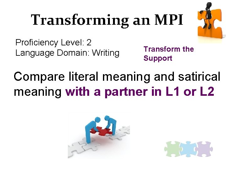 Transforming an MPI Proficiency Level: 2 Language Domain: Writing Transform the Support Compare literal