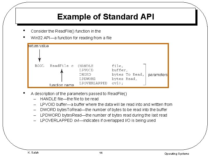 Example of Standard API • • Consider the Read. File() function in the •