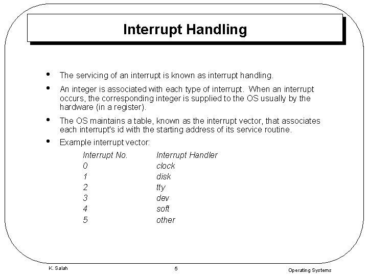 Interrupt Handling • • The servicing of an interrupt is known as interrupt handling.