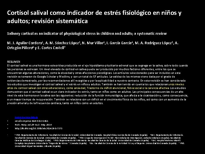 Cortisol salival como indicador de estrés fisiológico en niños y adultos; revisión sistemática Salivary