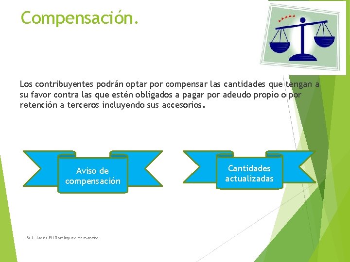 Compensación. Los contribuyentes podrán optar por compensar las cantidades que tengan a su favor Compensación. Los contribuyentes podrán optar por compensar las cantidades que tengan a su favor