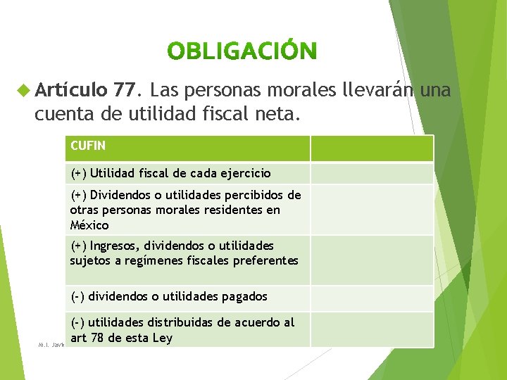 OBLIGACIÓN Artículo 77. Las personas morales llevarán una cuenta de utilidad fiscal neta. CUFIN OBLIGACIÓN Artículo 77. Las personas morales llevarán una cuenta de utilidad fiscal neta. CUFIN