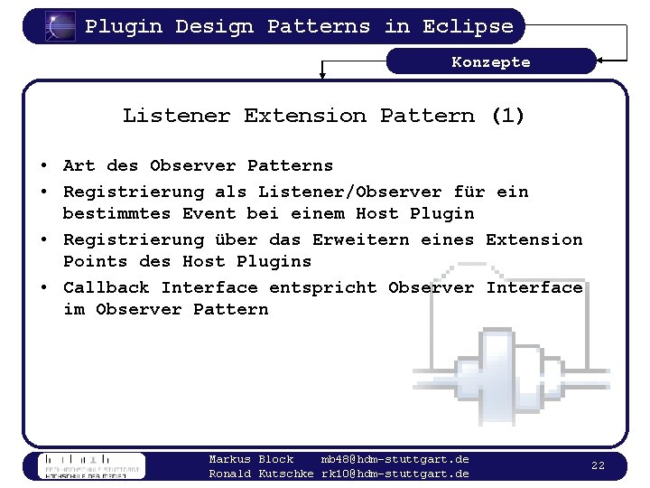 Plugin Design Patterns in Eclipse Konzepte Listener Extension Pattern (1) • Art des Observer